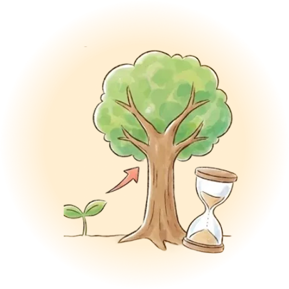 成長の木と砂時計